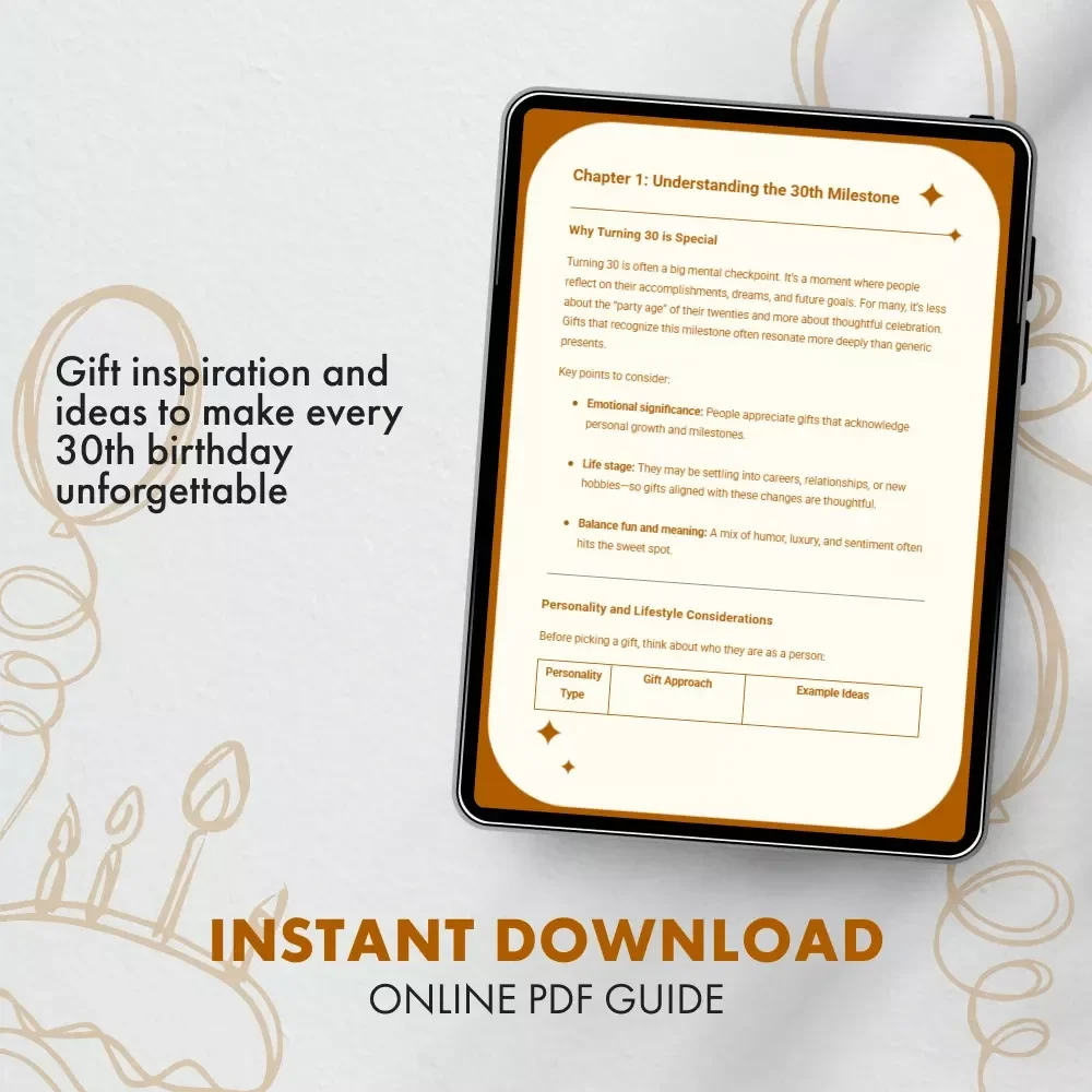 Turning 30 in Style: The Ultimate Guide to Unforgettable Birthday Gifts | Digital Download | 30th Birthday Gift Ideas Guide for Her, Him & Friends