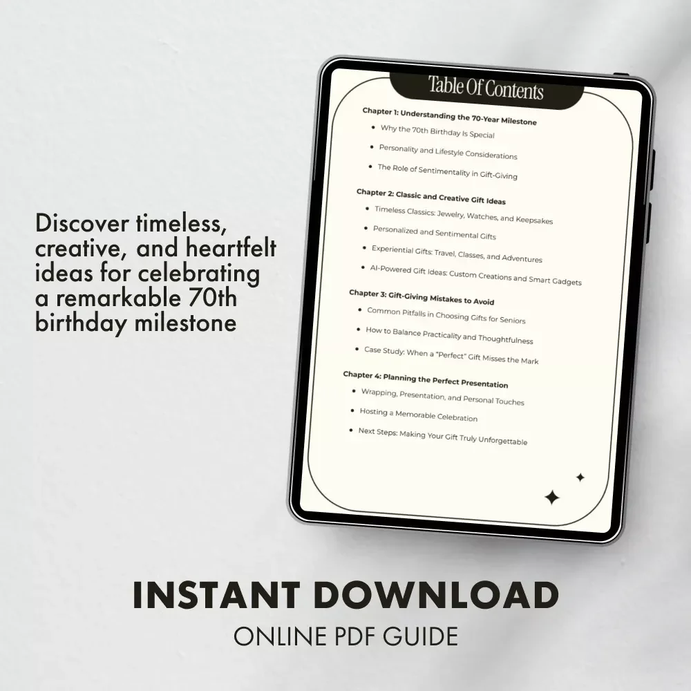 Celebrating 70 Years: The Ultimate Guide to Thoughtful Birthday Gifts | Meaningful 70th Birthday Gifts Ideas for Mom, Dad, Grandma, Grandpa, or Friends | Digital Download Guide