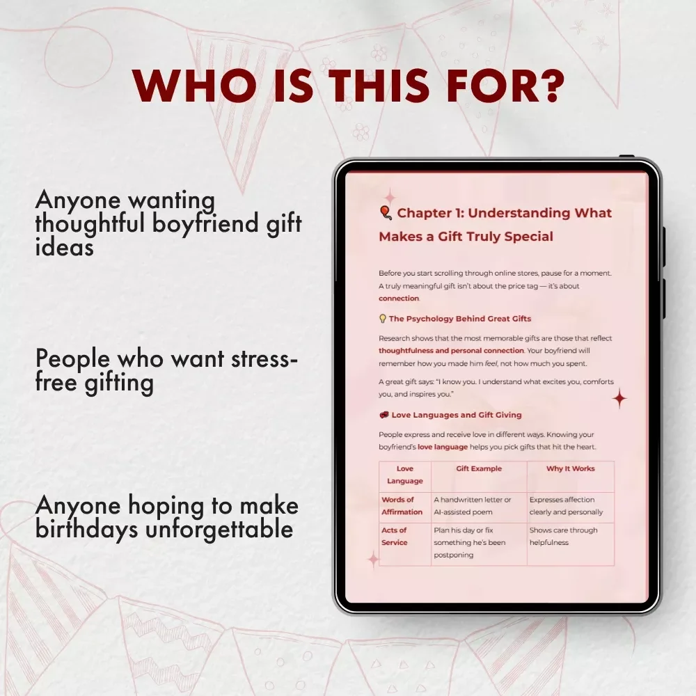 Choosing the Perfect Birthday Gift for Your Boyfriend | Digital Guide | Unique Birthday Gifts for Boyfriend Ideas | Gift Planning eBook for Thoughtful Partners