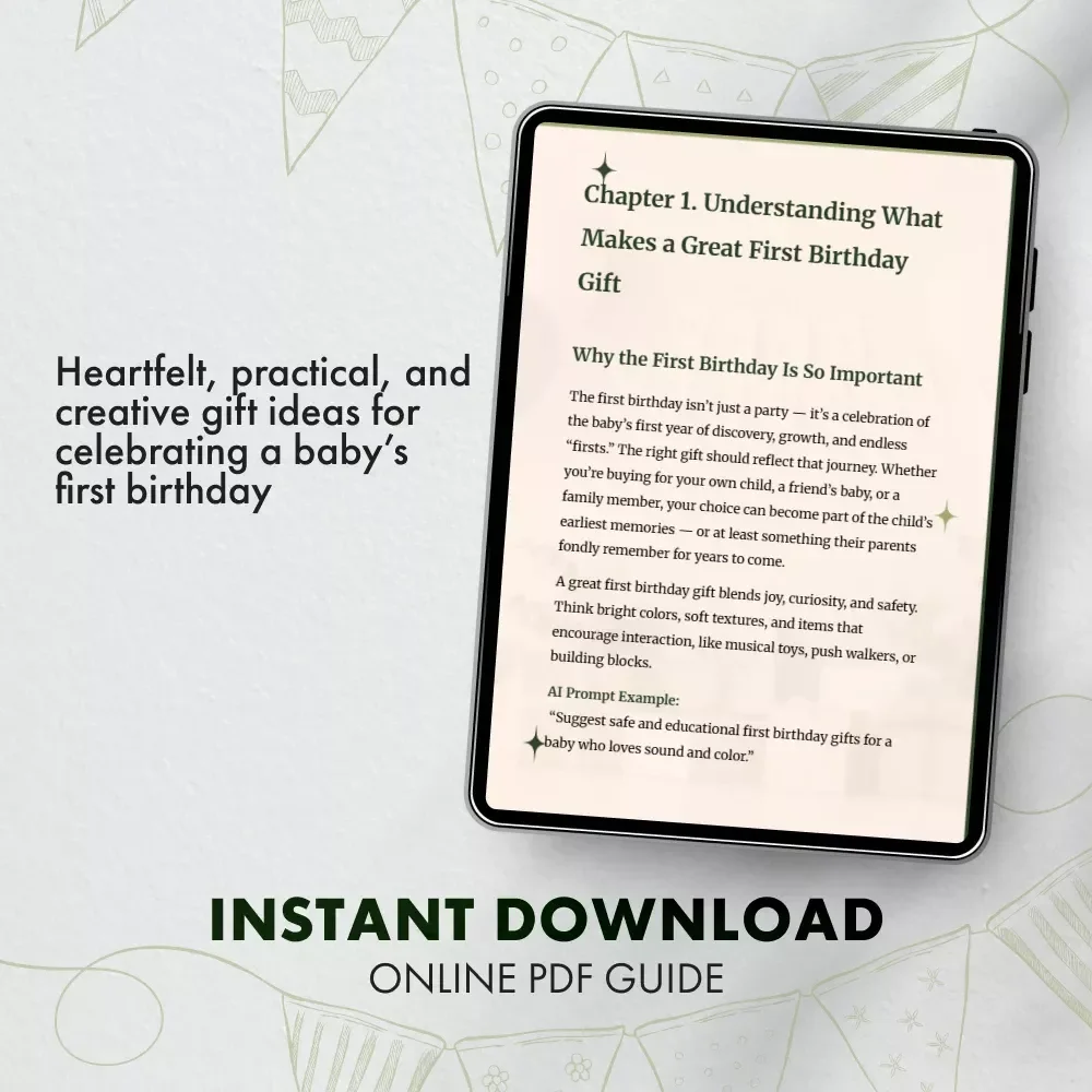 Heartfelt First Birthday Gift Ideas | eBook for Parents, Grandparents & Friends | Digital Download Guide for Unique First Birthday Gift Ideas, Keepsakes & Creative Inspiration