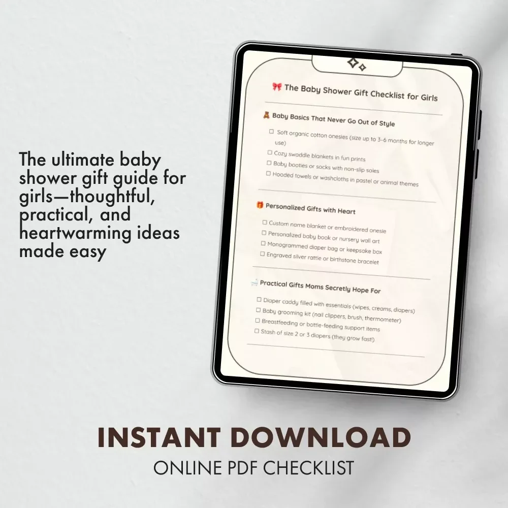 The Baby Shower Gift Checklist for Girls | Printable Digital Download | New Mom Gift Guide, eBook, and Baby Shower Planning Checklist for Thoughtful Gift Ideas