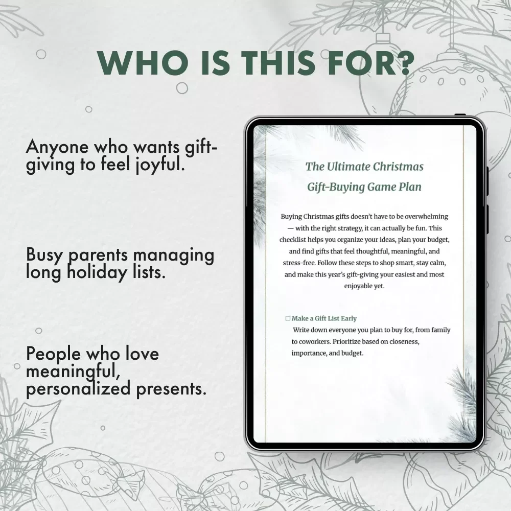 The Ultimate Christmas Gift-Buying Game Plan | Printable Holiday Checklist | Digital Download Guide for Stress-Free Christmas Shopping | What Gifts to Buy for Christmas Organizer
