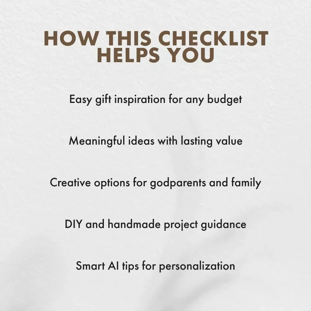 The Baptism Gift Checklist | Printable Baptism Gift Ideas Guide for Godparents, Family & Friends | Digital Download