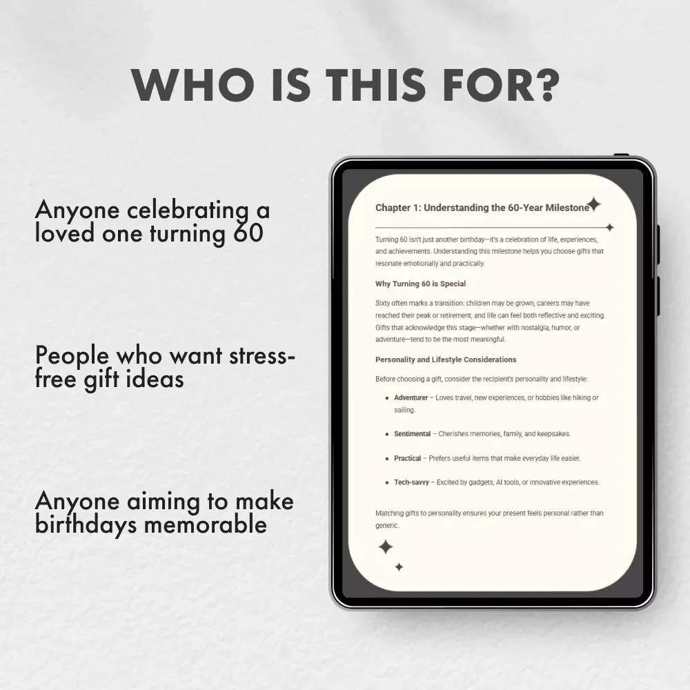 Celebrating 60 in Style: The Ultimate Guide to Memorable 60th Birthday Gifts | Digital Download eBook for Unique 60th Birthday Gifts, Ideas & Inspiration