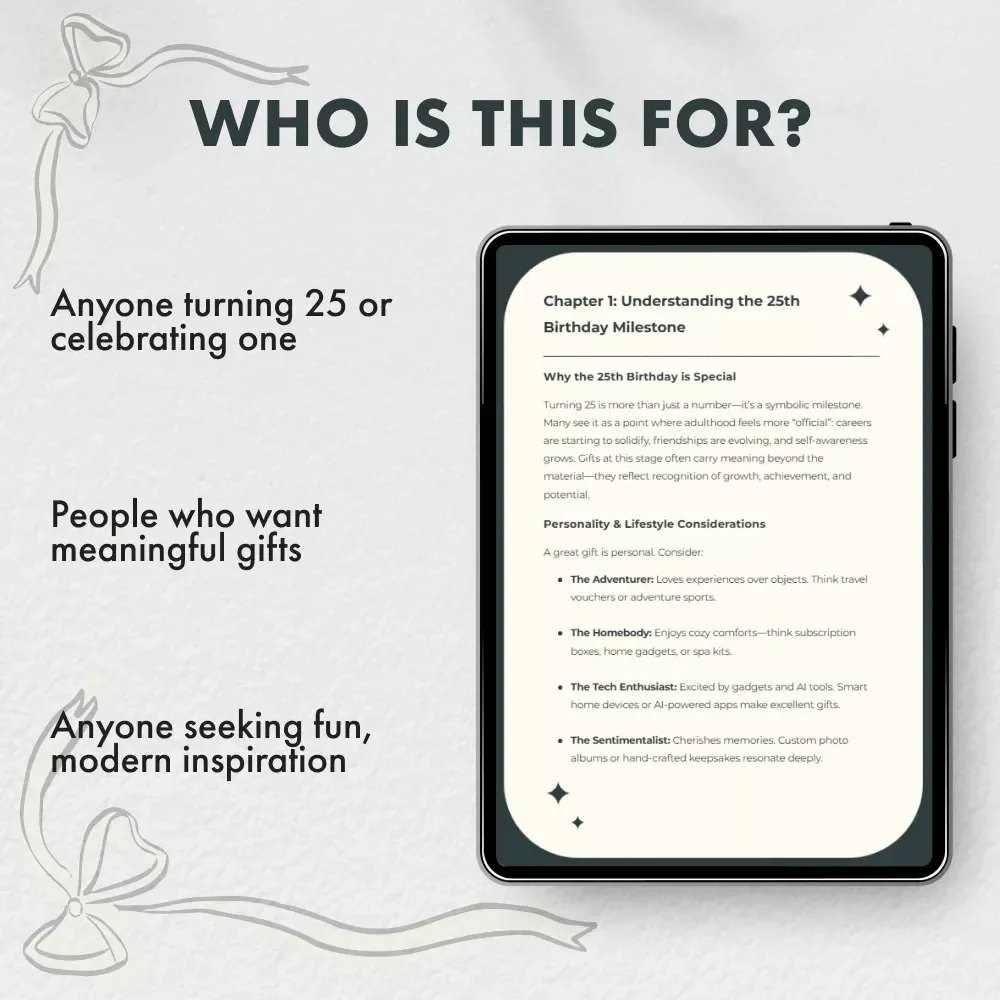 Turning 25 in Style: Thoughtful & Creative Gift Ideas for a Quarter-Century Celebration | 25th Birthday Gift Ideas Guide | Digital Download eBook for Meaningful, Modern, and AI-Inspired Gifting