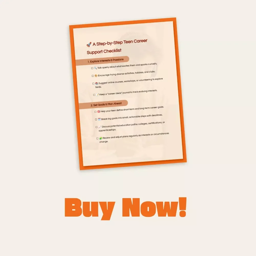 A Step-by-Step Teen Career Support Checklist | Printable Digital Download | How to Support Your Teen's Career Aspirations | Teen Goal Planner & Growth Guide