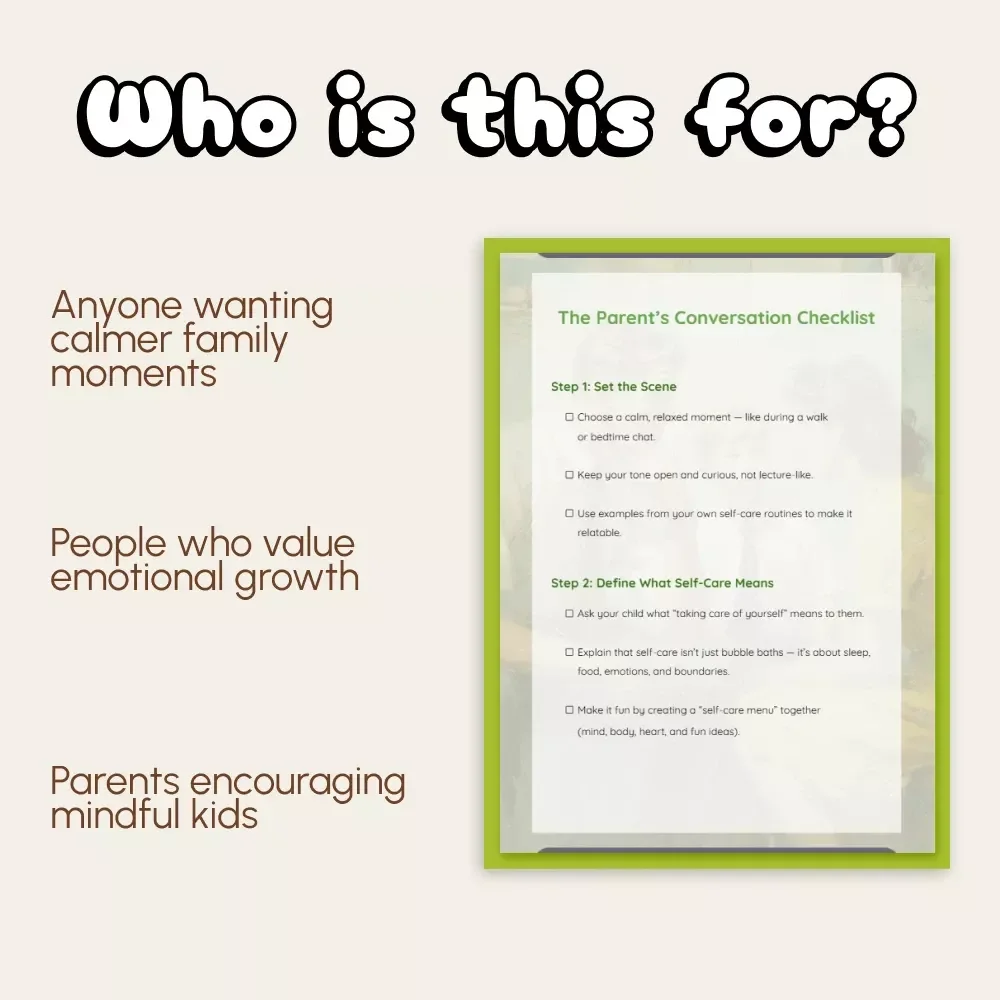The Parent’s Conversation Checklist | Printable Guide for Parents | How to Talk to Your Child About Self-Care | Digital Download for Gentle Family Conversations