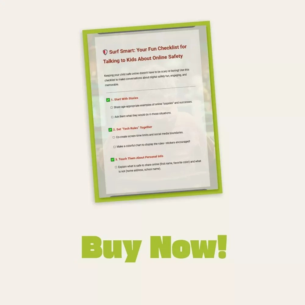 Surf Smart: Your Fun Checklist for Talking to Kids About Online Safety | Printable Digital Download for Parents | How to Talk to Your Child About Online Safety Guide