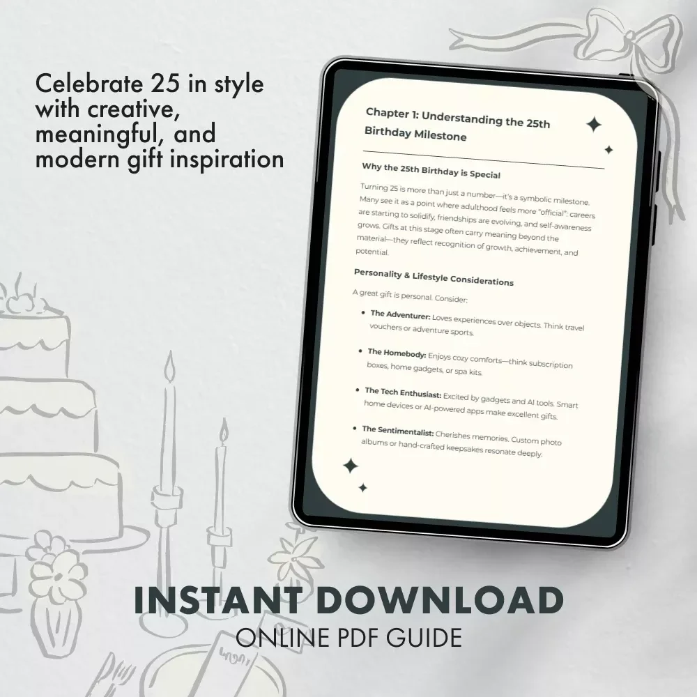 Turning 25 in Style: Thoughtful & Creative Gift Ideas for a Quarter-Century Celebration | 25th Birthday Gift Ideas Guide | Digital Download eBook for Meaningful, Modern, and AI-Inspired Gifting
