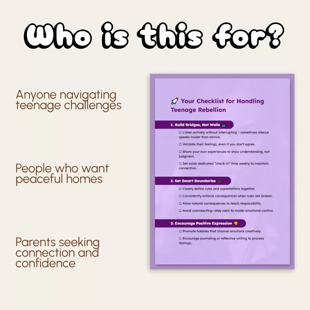 Your Checklist for Handling Teenage Rebellion | Digital Parenting Guide for How to Handle Teenage Rebellion | Printable Family Communication & Boundaries Planner