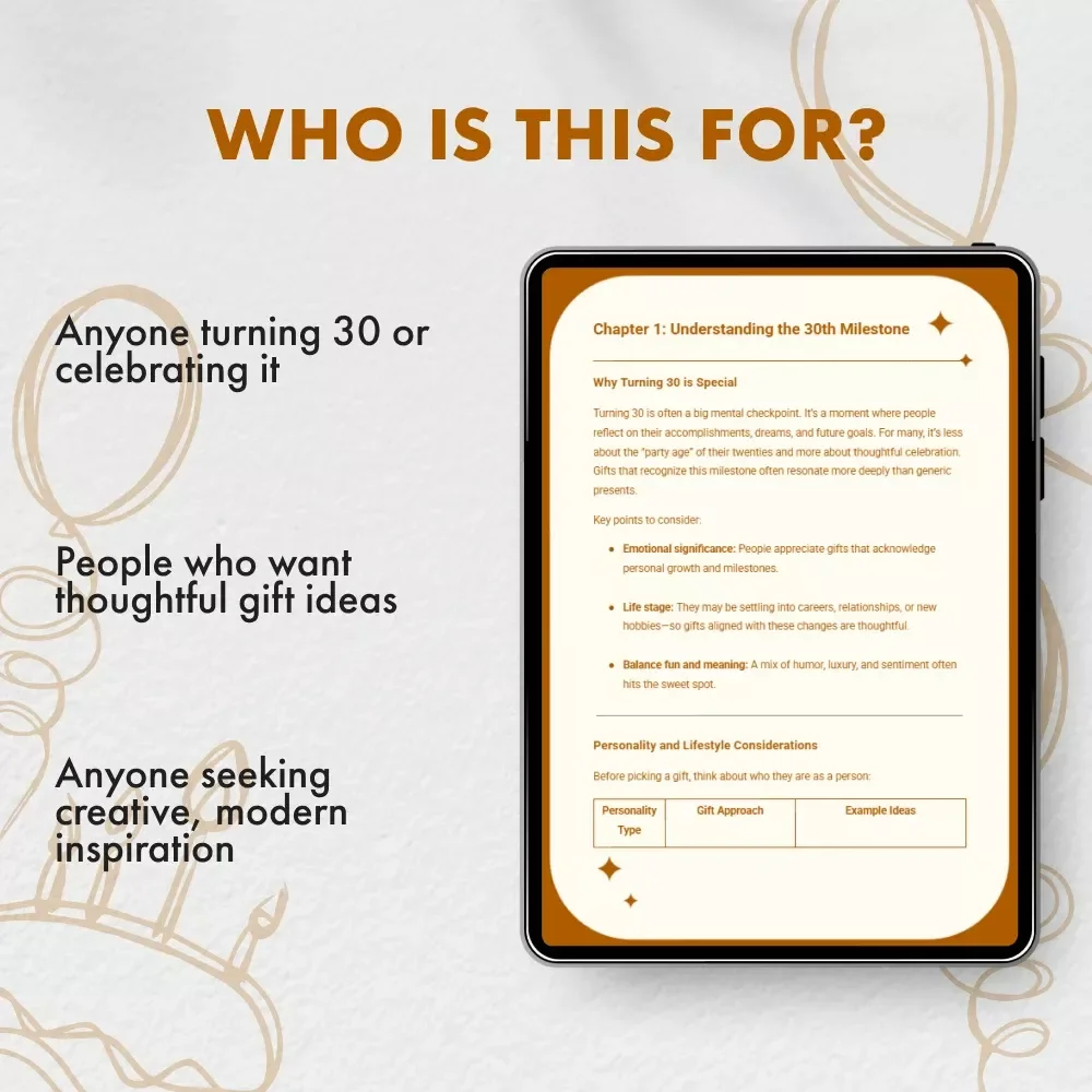 Turning 30 in Style: The Ultimate Guide to Unforgettable Birthday Gifts | Digital Download | 30th Birthday Gift Ideas Guide for Her, Him & Friends