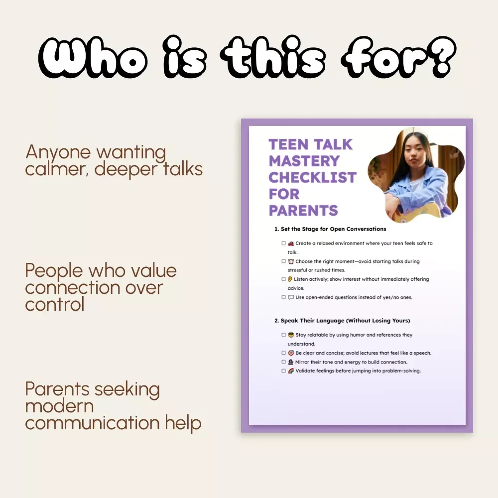 Teen Talk Mastery Checklist for Parents | Printable Digital Download | Tips for Effective Communication with Teenagers | Parent-Teen Connection Guide