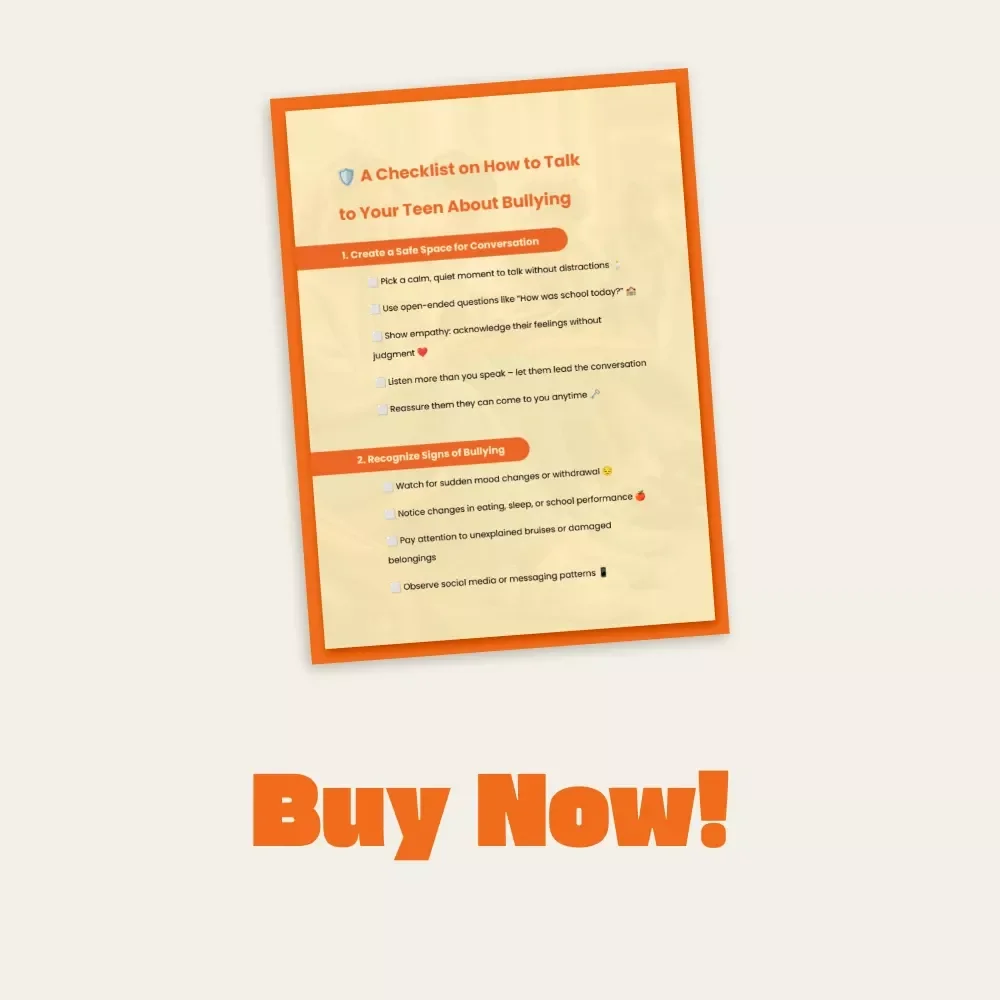 A Checklist on How to Talk to Your Teen About Bullying | Digital Parenting Guide | Printable PDF for Parents | Conversation Tips & Teen Support Resource