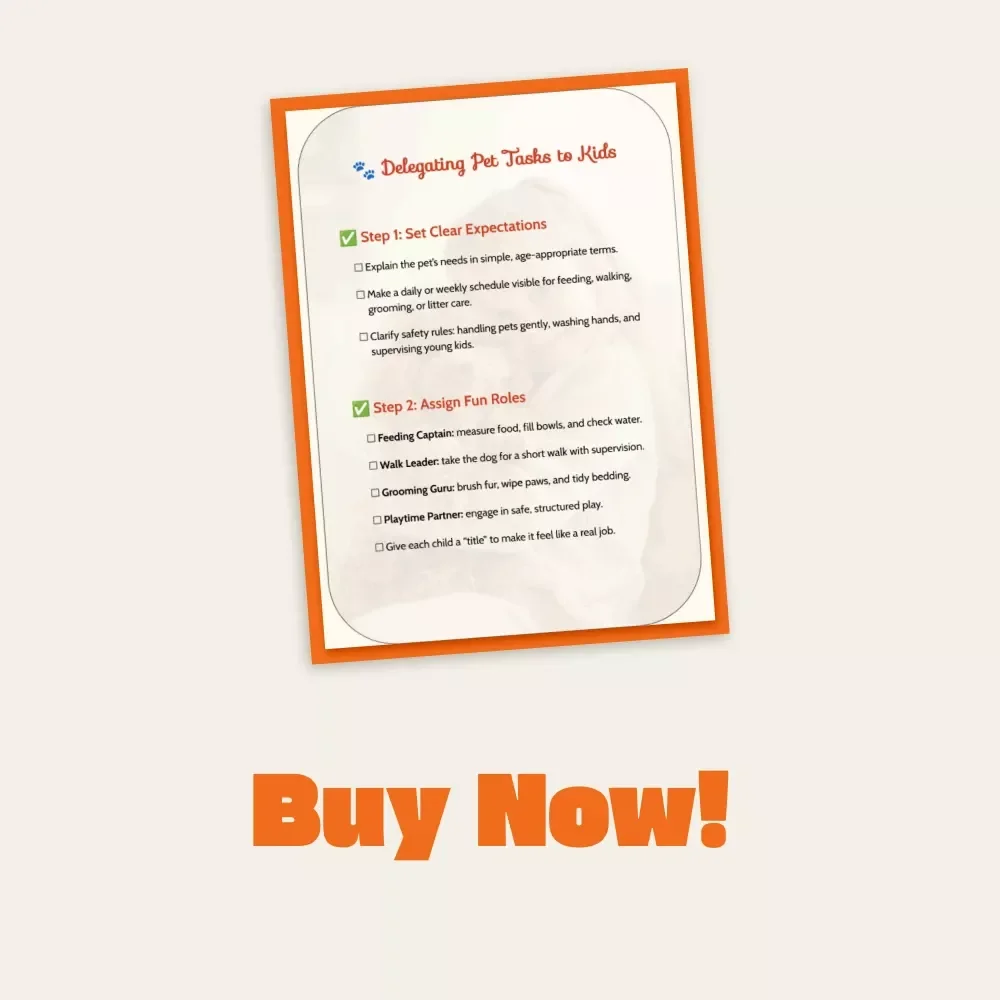 Delegating Pet Tasks to Kids | Printable Pet Care Guide, eBook & Checklist | Teach Kids Responsibility, Chores, and Pet Care Routines | Family Pet Planner Digital Download