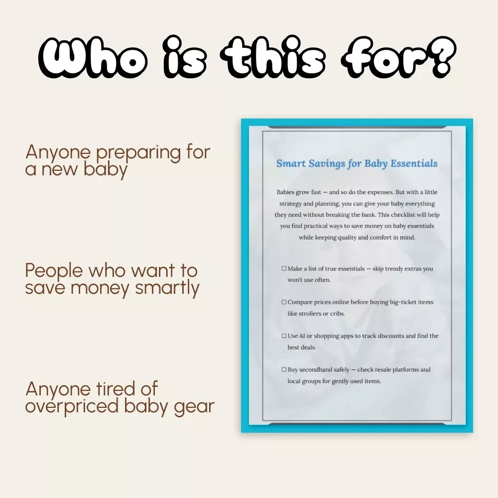 Smart Savings for Baby Essentials | Printable Budget Checklist | Digital Download Guide on How to Save Money on Baby Essentials | New Parent Planning Tool
