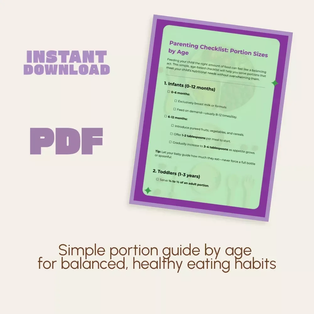 Parenting Checklist: Portion Sizes by Age | Digital Download Guide for Balanced Nutrition, Healthy Eating Habits & Family Meal Planning