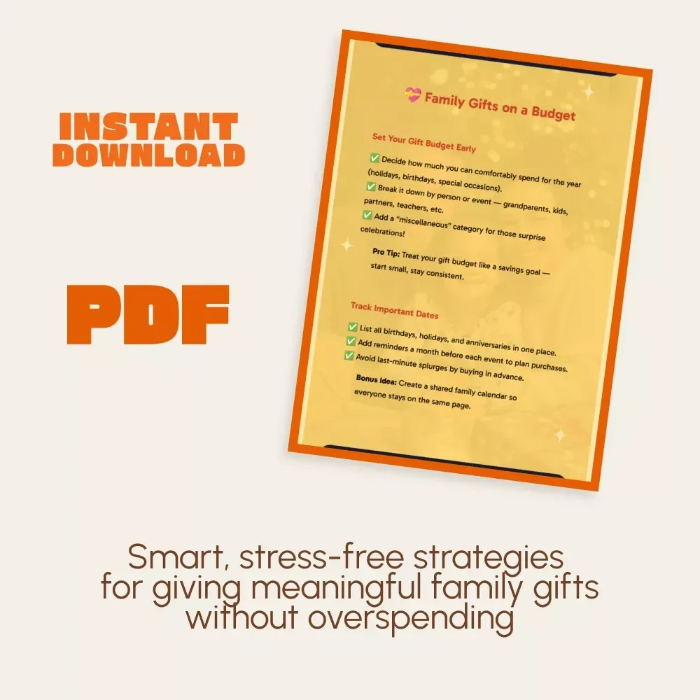 Family Gifts on a Budget | Printable Checklist for Smart Gifting | Digital Download for How to Budget for Family Gifts, Save Money & Stay Organized