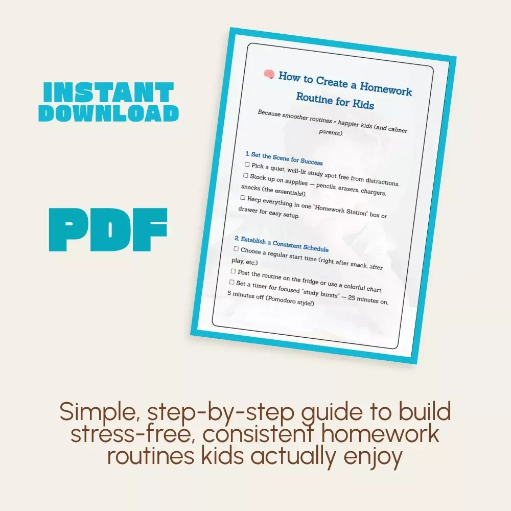 How to Create a Homework Routine for Kids – Printable Checklist | Digital Download for Parents & Teachers | Step-by-Step Guide to Better Study Habits