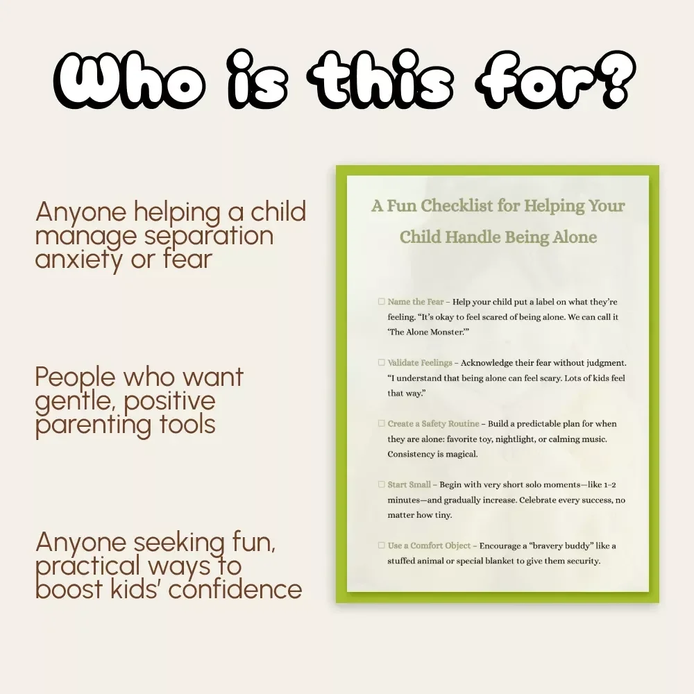 A Fun Checklist for Helping Your Child Handle Being Alone | Printable Parenting Guide | Kids Anxiety Relief Workbook | Gentle Emotional Support Digital Download