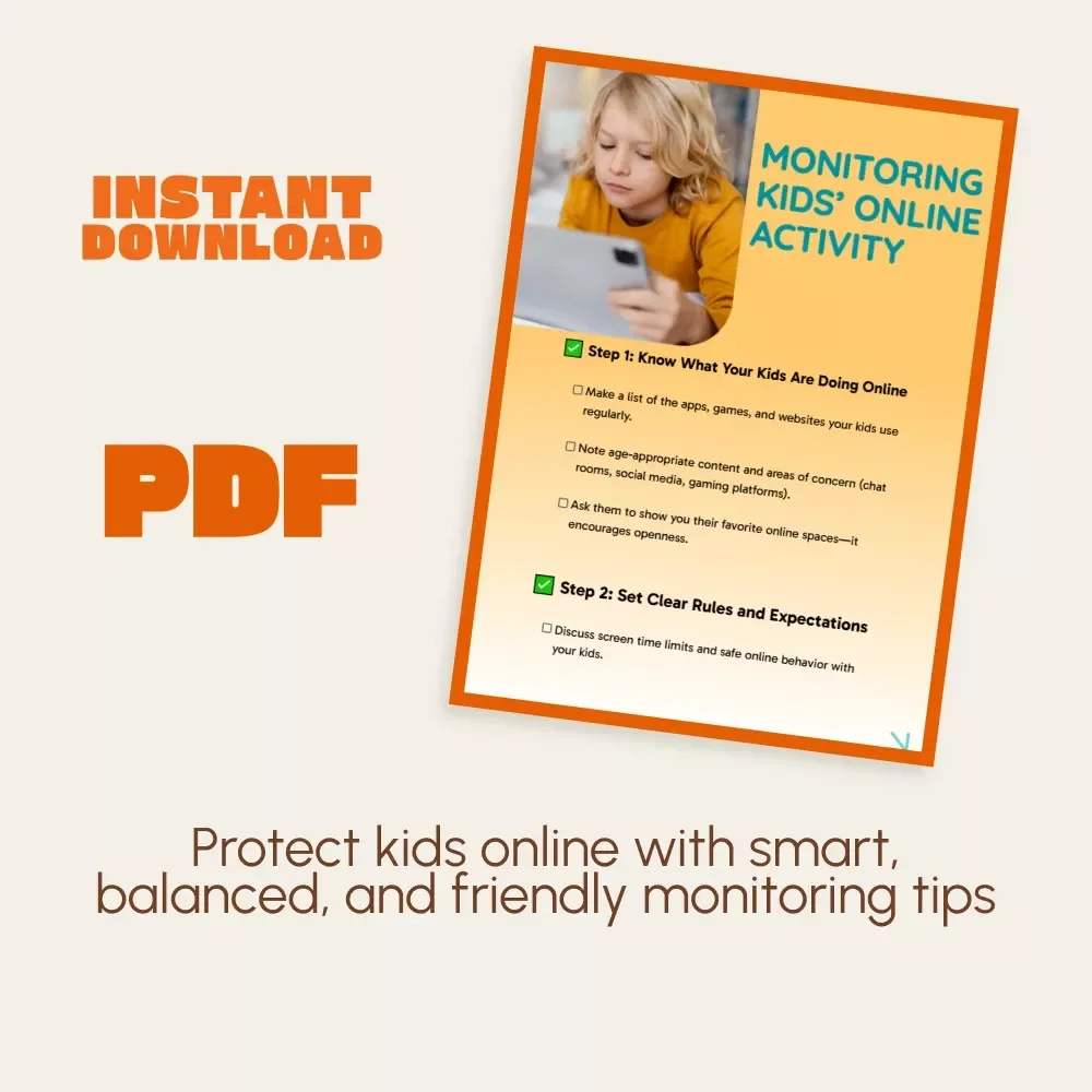 Monitoring Kids’ Online Activity Checklist | Printable Digital Download for Parents | Step-by-Step Guide on How to Monitor Kids' Online Activity Safely