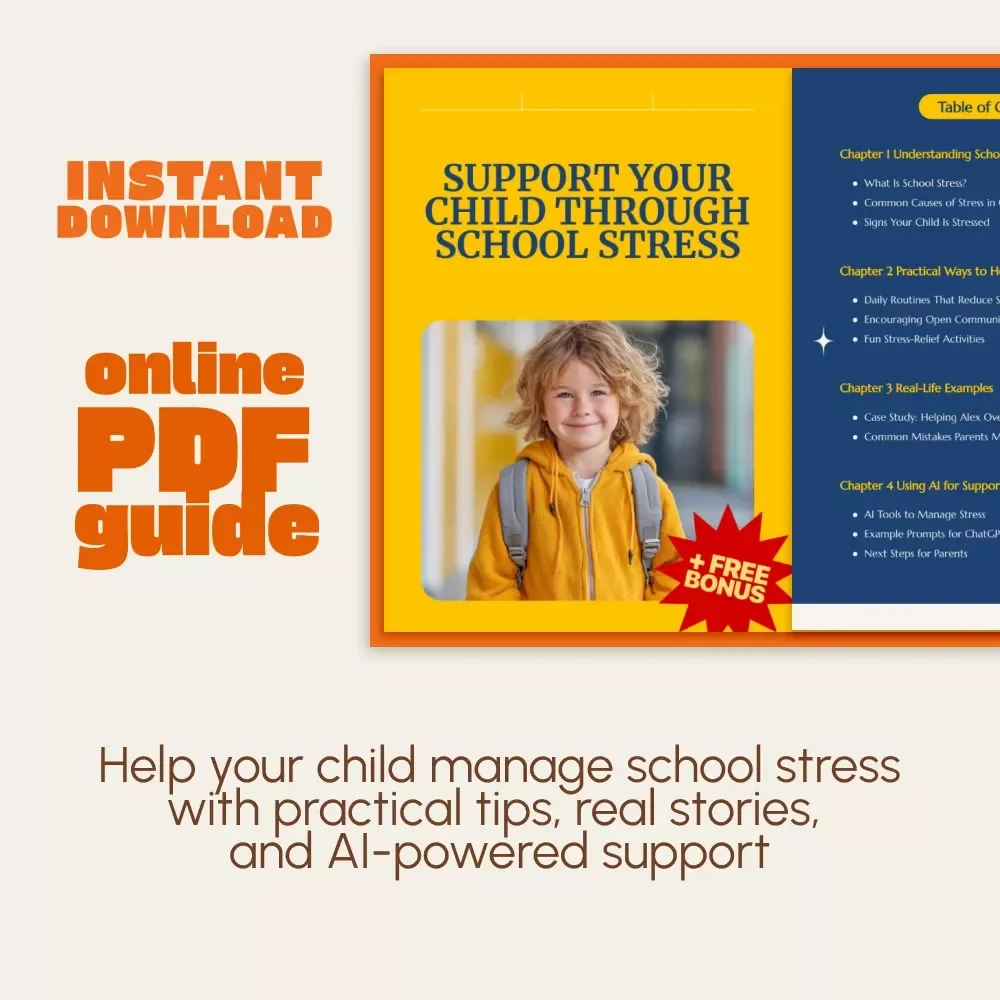 Support Your Child Through School Stress | Printable Digital Guide for Parents | How to Help Child with School-Related Stress eBook | Calm Kids & Boost Confidence