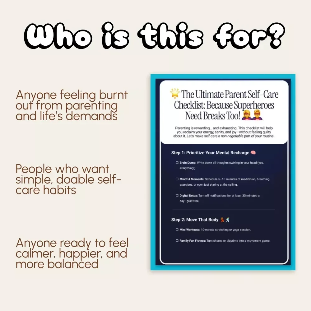 The Ultimate Parent Self-Care Checklist: Because Superheroes Need Breaks Too! | Printable Digital Download | Self-Care Guide for Busy Moms & Dads | Wellness Planner & Mindfulness Workbook
