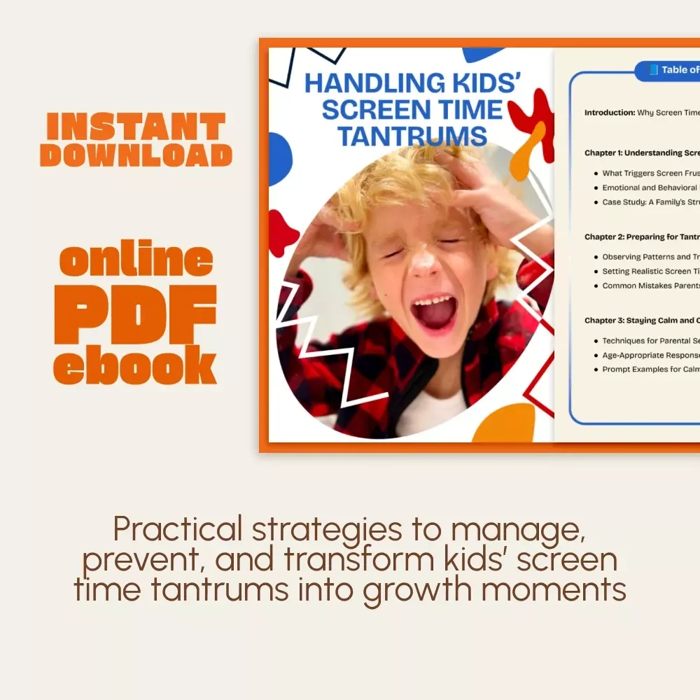 Handling Kids’ Screen Time Tantrums | Practical Parenting eBook on How to Deal with Screen Time Tantrums, Digital Download Guide for Parents