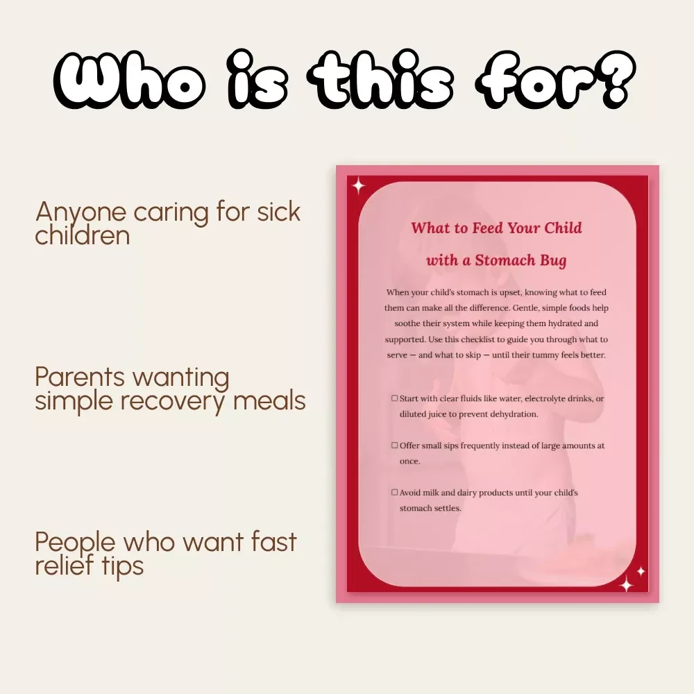 What to Feed Your Child with a Stomach Bug | Printable Checklist for Parents | Sick Day Food Guide for Kids | Digital Download for Quick Recovery