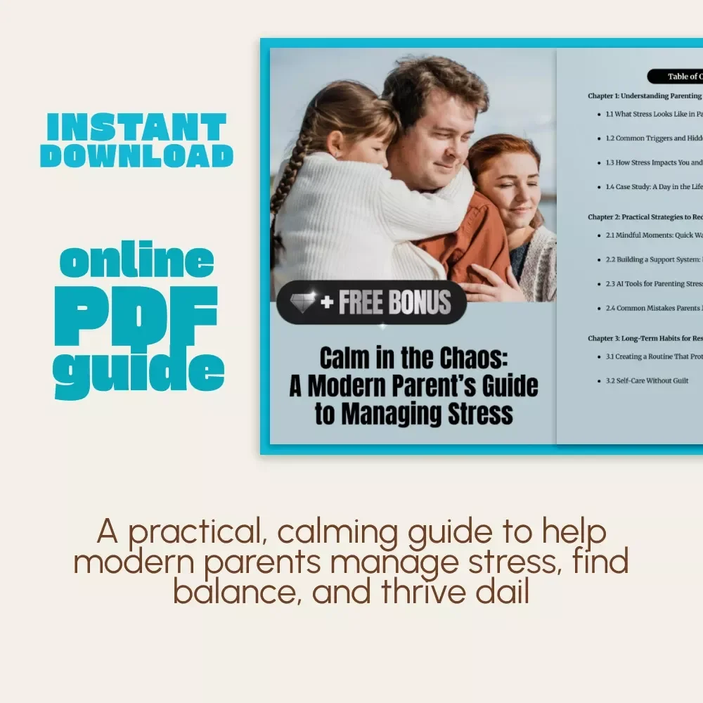 Calm in the Chaos: A Modern Parent’s Guide to Managing Stress | Digital Parenting eBook, Mindfulness & Self-Care Guide for Busy Moms and Dads | Printable PDF Download