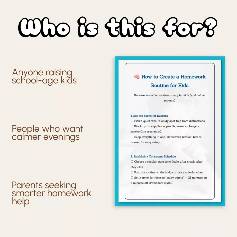 How to Create a Homework Routine for Kids – Printable Checklist | Digital Download for Parents & Teachers | Step-by-Step Guide to Better Study Habits