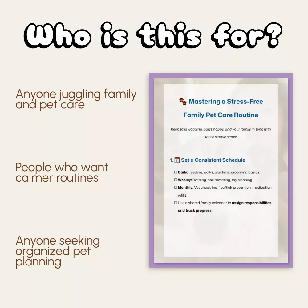 Mastering a Stress-Free Family Pet Care Routine | Printable Checklist for Families | How to Organize a Family Pet Care Routine | Digital Download for Pet Owners