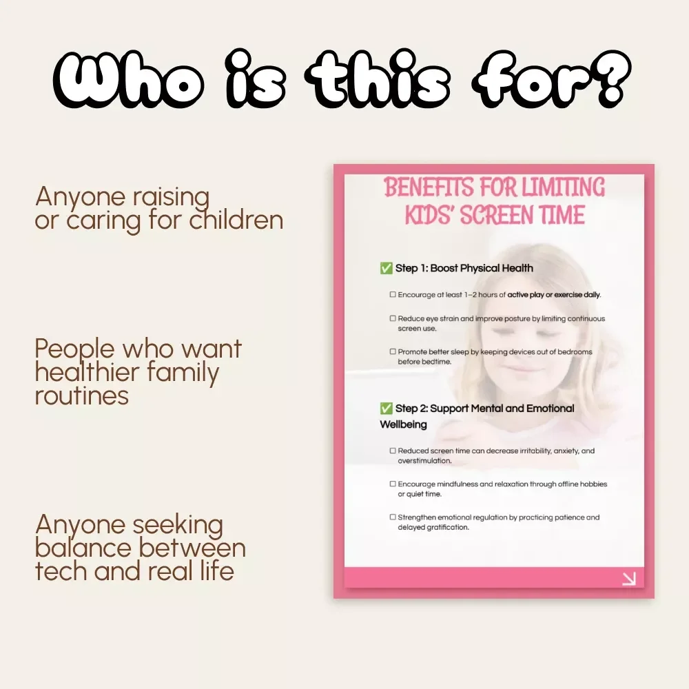 Benefits for Limiting Kids’ Screen Time | Printable Checklist for Parents | Digital Download Guide for the Benefits of Limiting Screen Time for Children | Screen-Free Parenting Resource