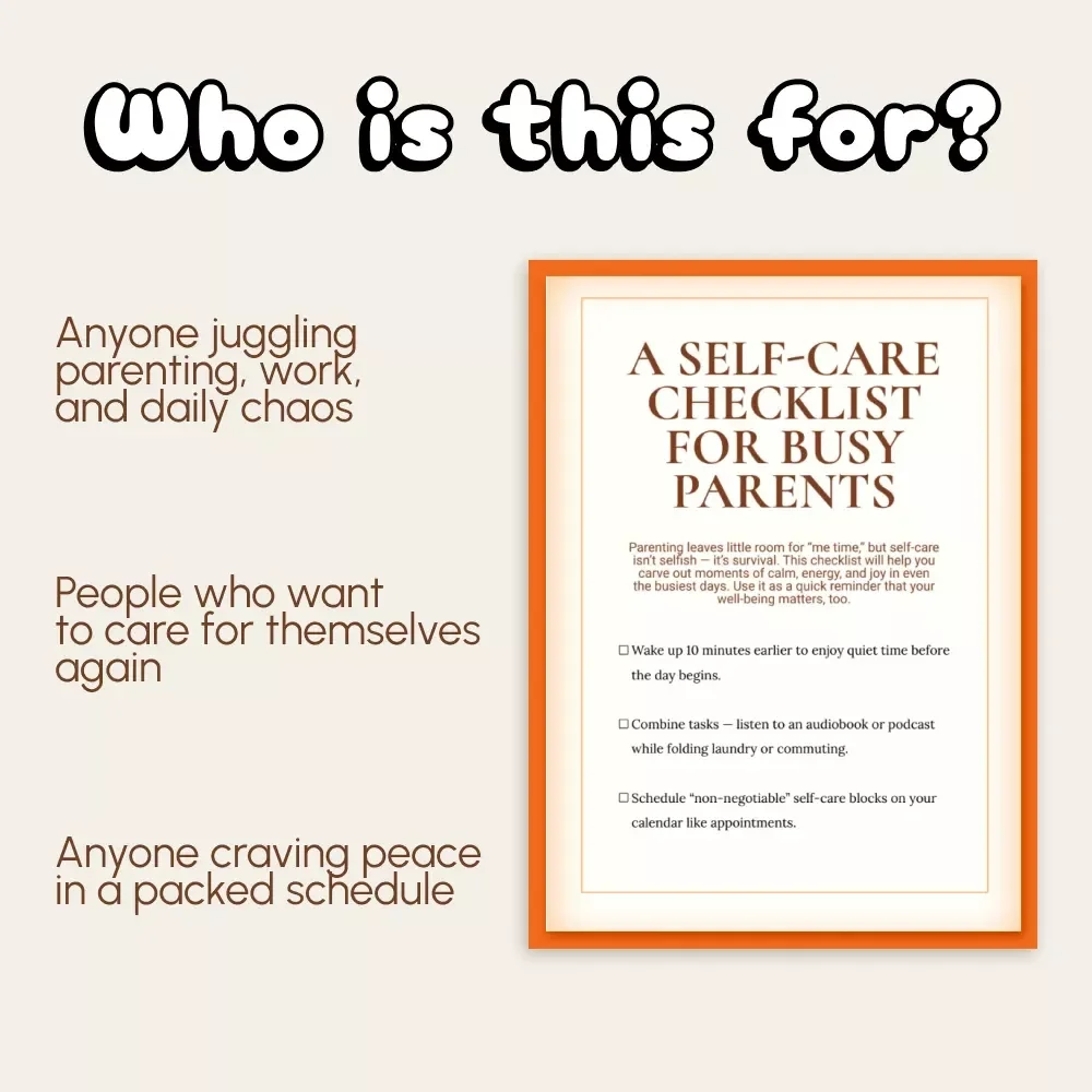 A Self-Care Checklist for Busy Parents | Printable Wellness Guide for Moms & Dads | Digital Download | How to Find Time for Self-Care as a Parent