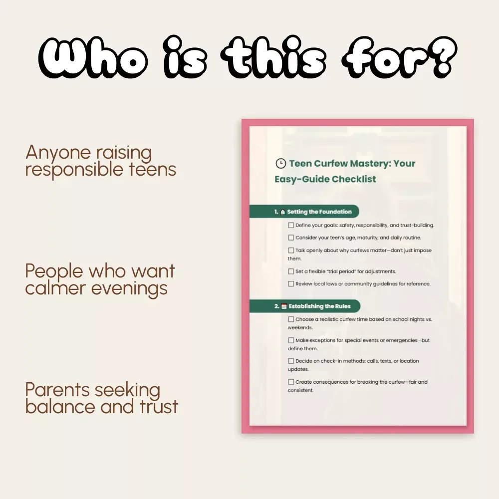 Teen Curfew Mastery: Your Easy-Guide Checklist | Printable Digital Download for Parents | How to Set Curfews for Teenagers | Family Rules Planner & Communication Guide
