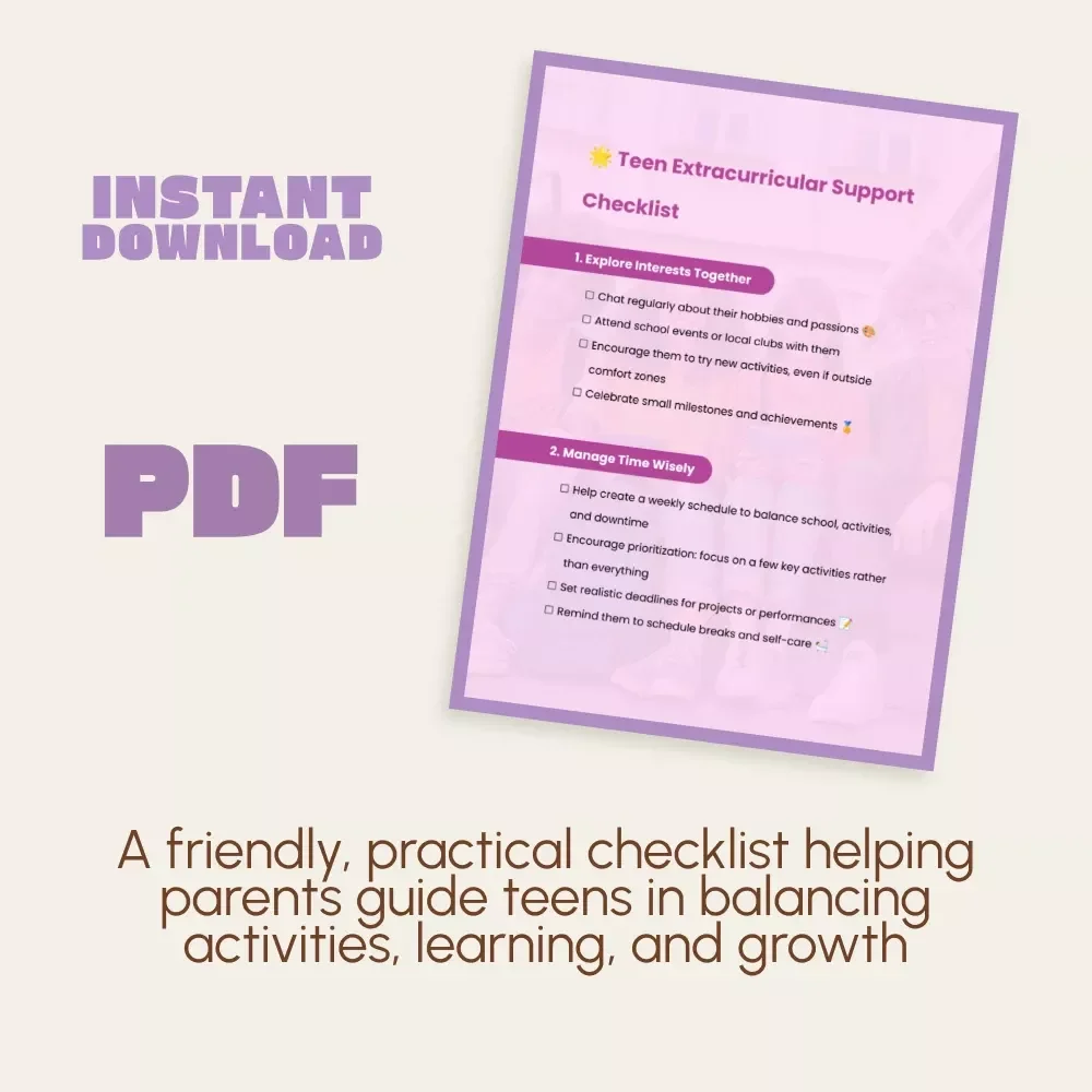 Teen Extracurricular Support Checklist | Printable Digital Download for Parents | How to Support Your Teen's Extracurricular Activities Guide