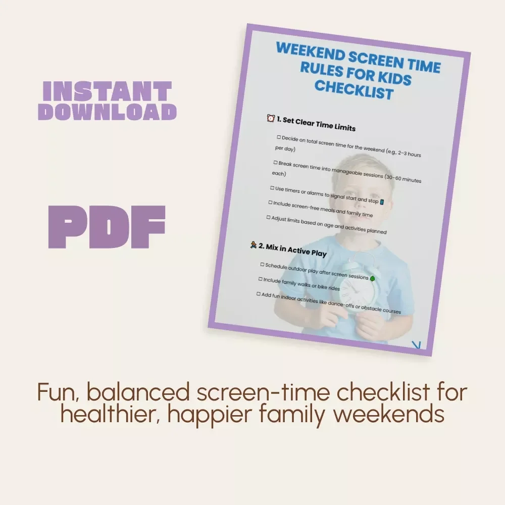 Weekend Screen Time Rules for Kids Checklist | Printable Digital Download | Family Screen Time Planner | Screen Time Rules for Weekends | Healthy Tech Habits for Children