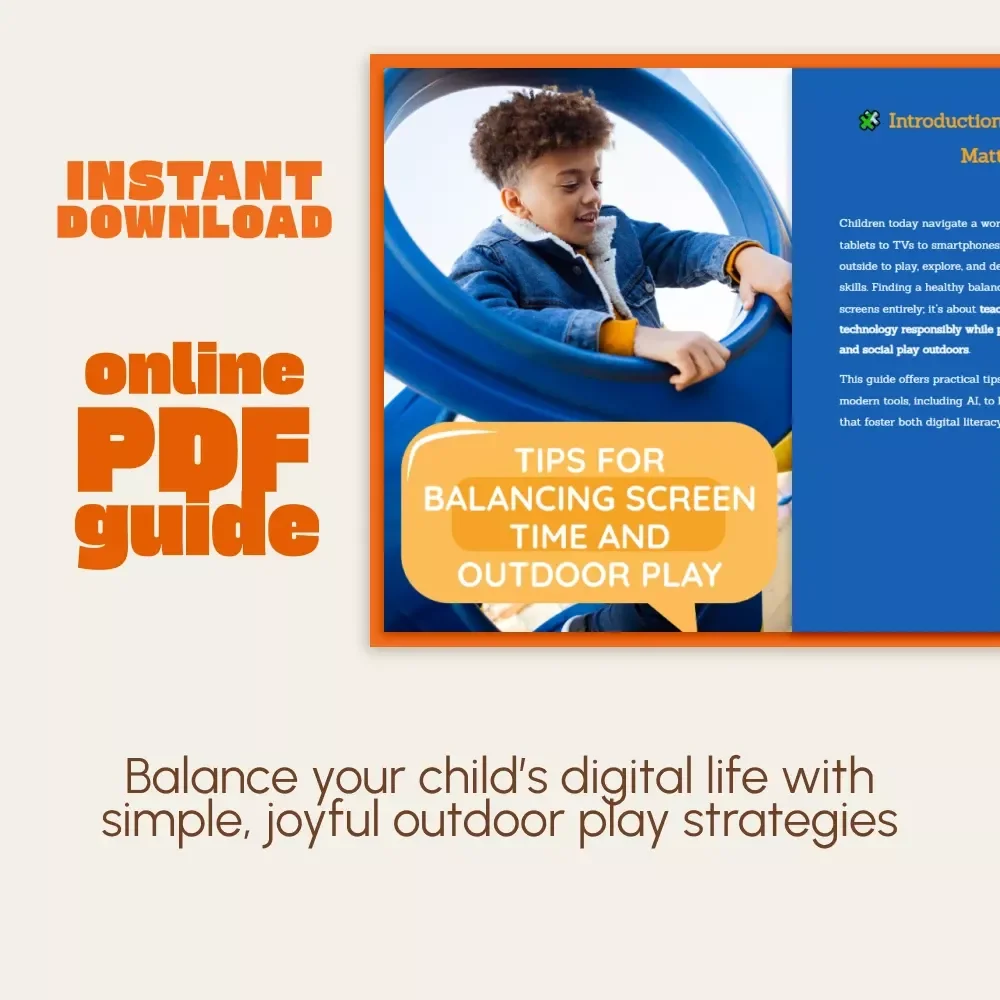 Tips for Balancing Screen Time and Outdoor Play | Digital Parenting Guide for Healthy Habits, Outdoor Fun, and Screen Time Balance Strategies | Printable Family Guide & Instant Download