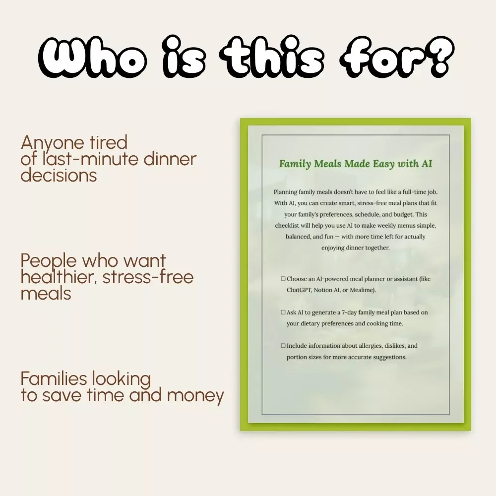 Family Meals Made Easy with AI | Digital Checklist for Busy Families | How to Use AI to Organize a Family Meal Plan