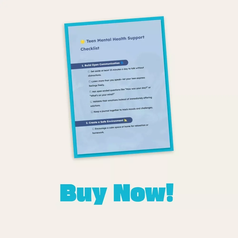 Teen Mental Health Support Checklist | Printable Digital Download | How to Support Your Teen’s Mental Health | Parenting Guide for Emotional Wellbeing
