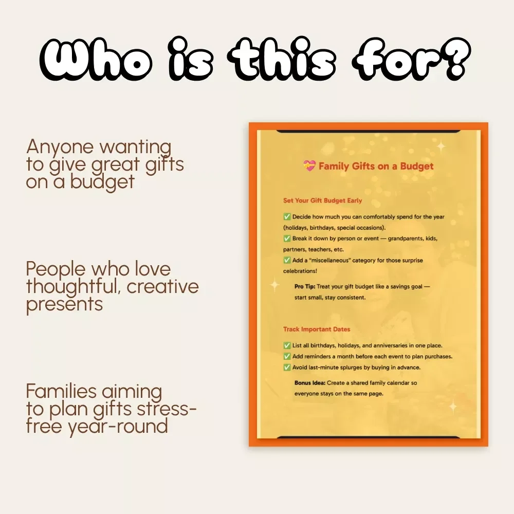 Family Gifts on a Budget | Printable Checklist for Smart Gifting | Digital Download for How to Budget for Family Gifts, Save Money & Stay Organized