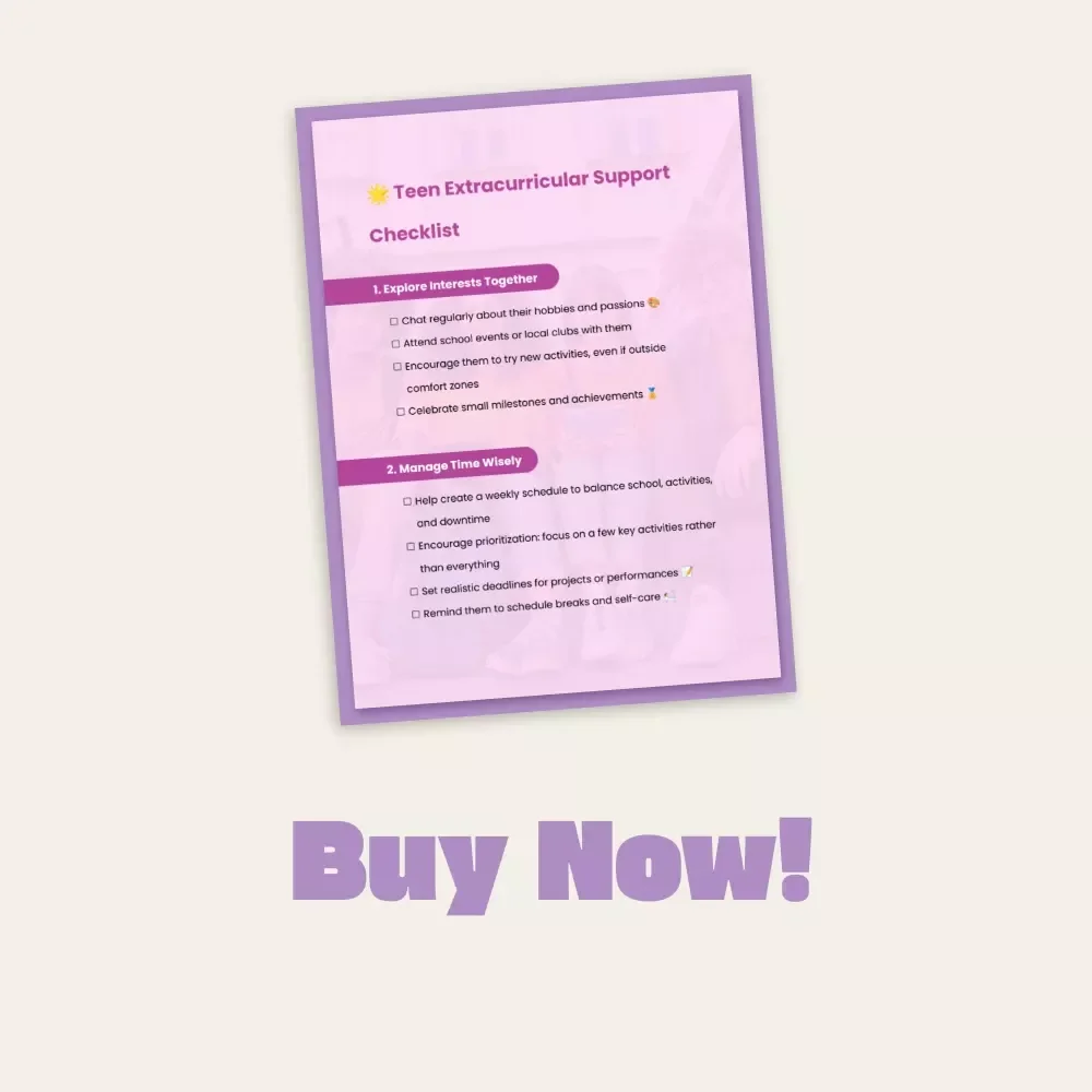 Teen Extracurricular Support Checklist | Printable Digital Download for Parents | How to Support Your Teen's Extracurricular Activities Guide