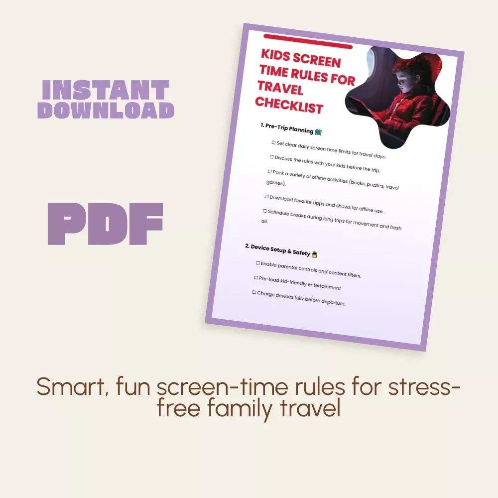 Kids Screen Time Rules for Travel Checklist | Printable Digital Download | Family Travel Guide for Managing Screen Time on Trips | Screen Time Rules for Travel for Parents & Kids