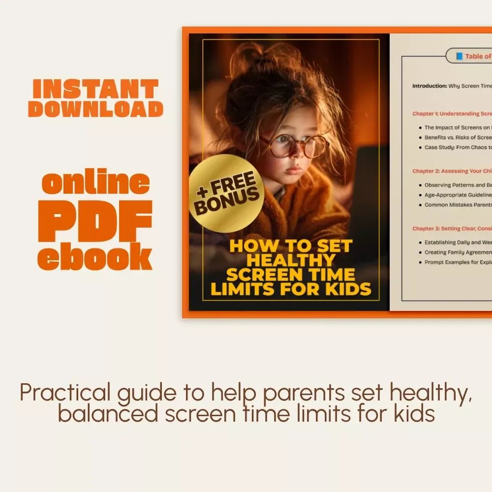 How to Set Healthy Screen Time Limits for Kids | Digital Parenting Guide, Family Screen Time eBook, Printable Checklist, Digital Download
