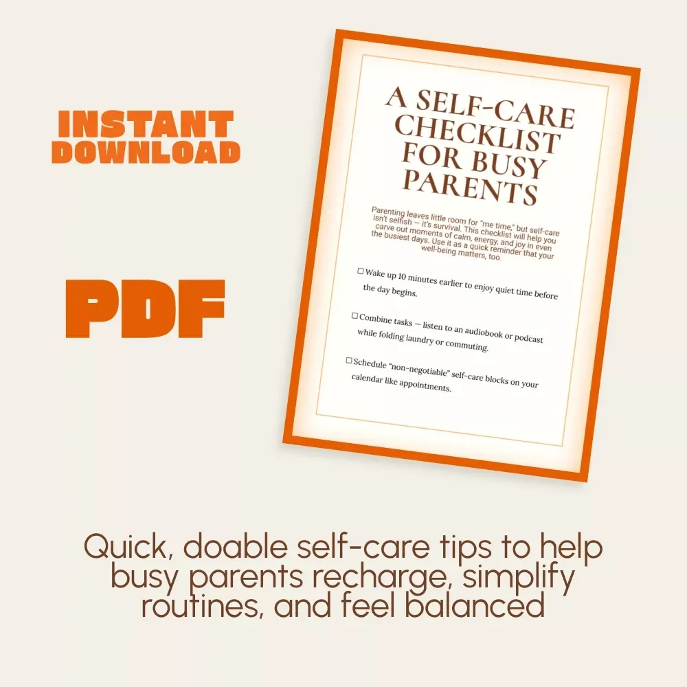 A Self-Care Checklist for Busy Parents | Printable Wellness Guide for Moms & Dads | Digital Download | How to Find Time for Self-Care as a Parent