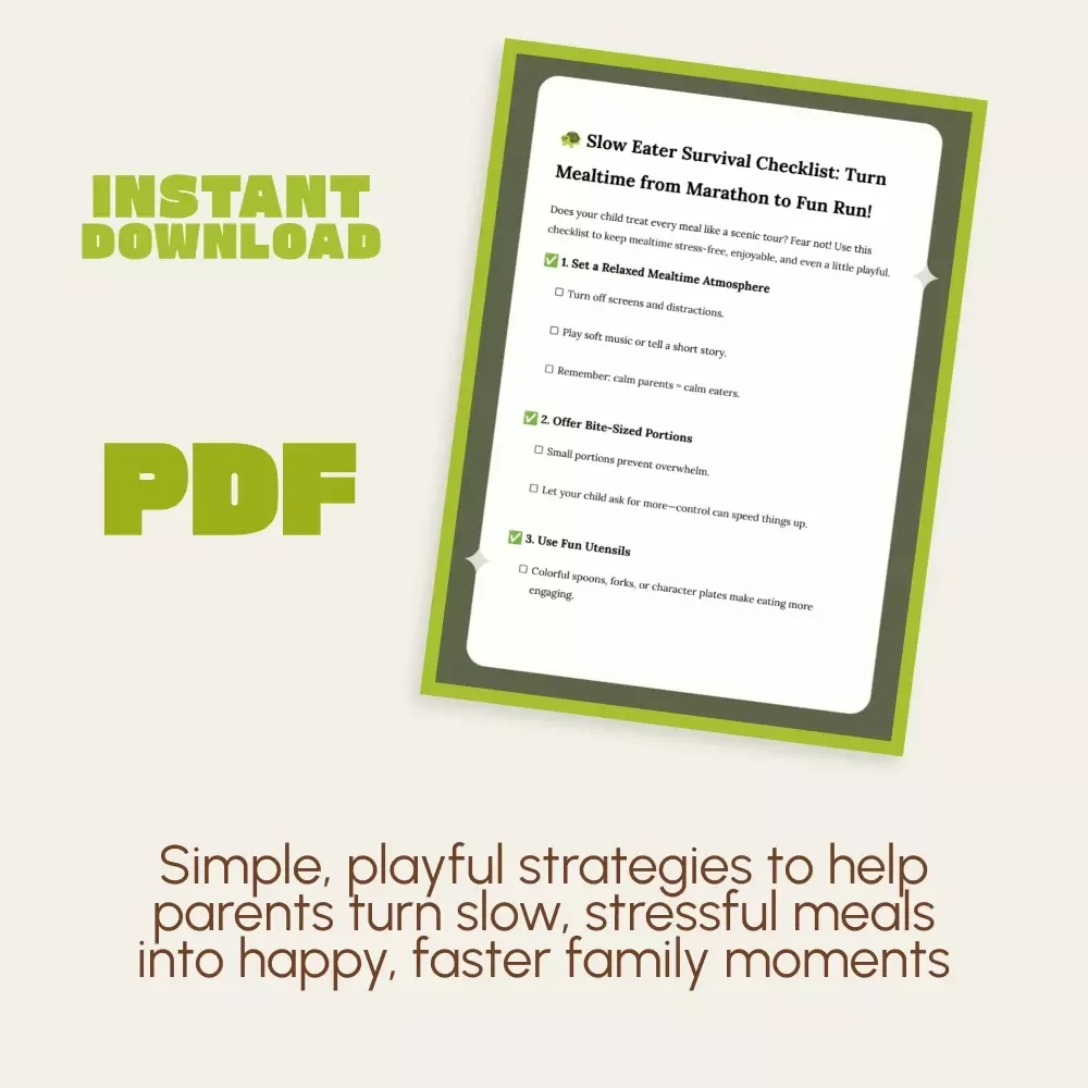 Slow Eater Survival Checklist: Turn Mealtime from Marathon to Fun Run! | Printable Parenting Guide for How to Deal with a Child Who Is a Slow Eater | Digital Download for Easier, Happier Family Meals