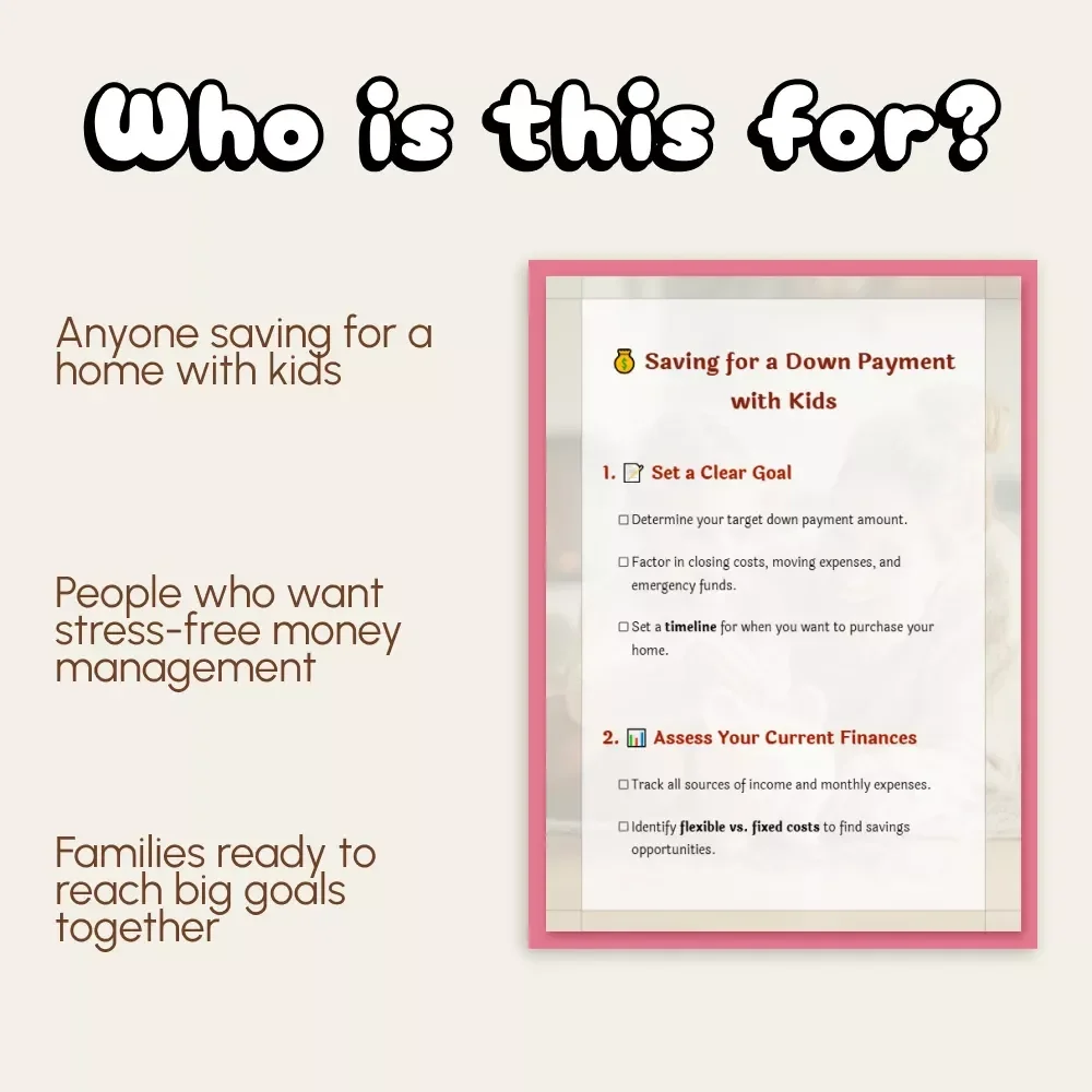 Saving for a Down Payment with Kids | Family Budget Checklist | How to Save for a Down Payment with Kids | Home Buying Savings Planner for Parents