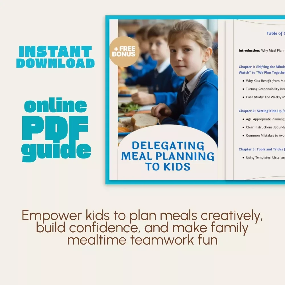 Delegating Meal Planning to Kids | Printable Family Guide, eBook & Checklist for Teaching Kids Meal Planning, Nutrition & Responsibility | Digital Download for Parents