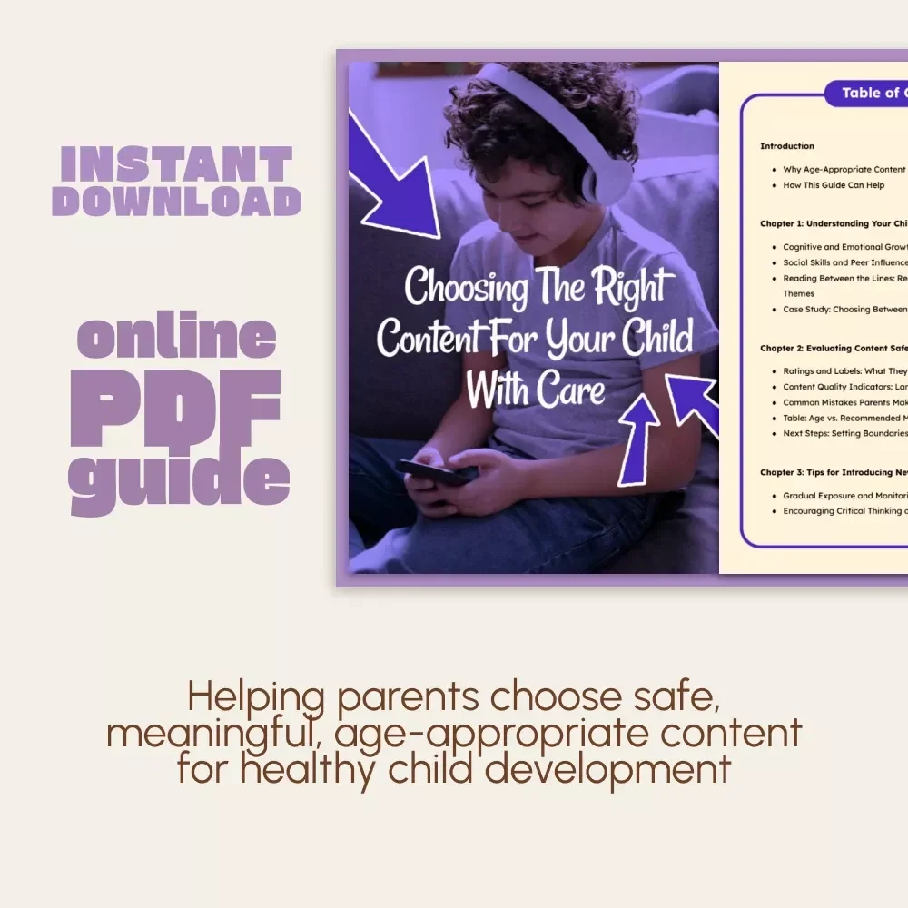 Choosing the Right Content for Your Child with Care | Printable Digital Parenting Guide | How to Choose Age-Appropriate Content for Kids | Family Media Education eBook