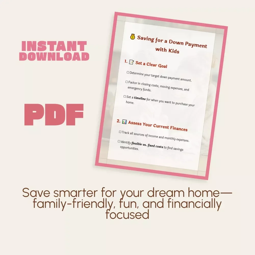 Saving for a Down Payment with Kids | Family Budget Checklist | How to Save for a Down Payment with Kids | Home Buying Savings Planner for Parents
