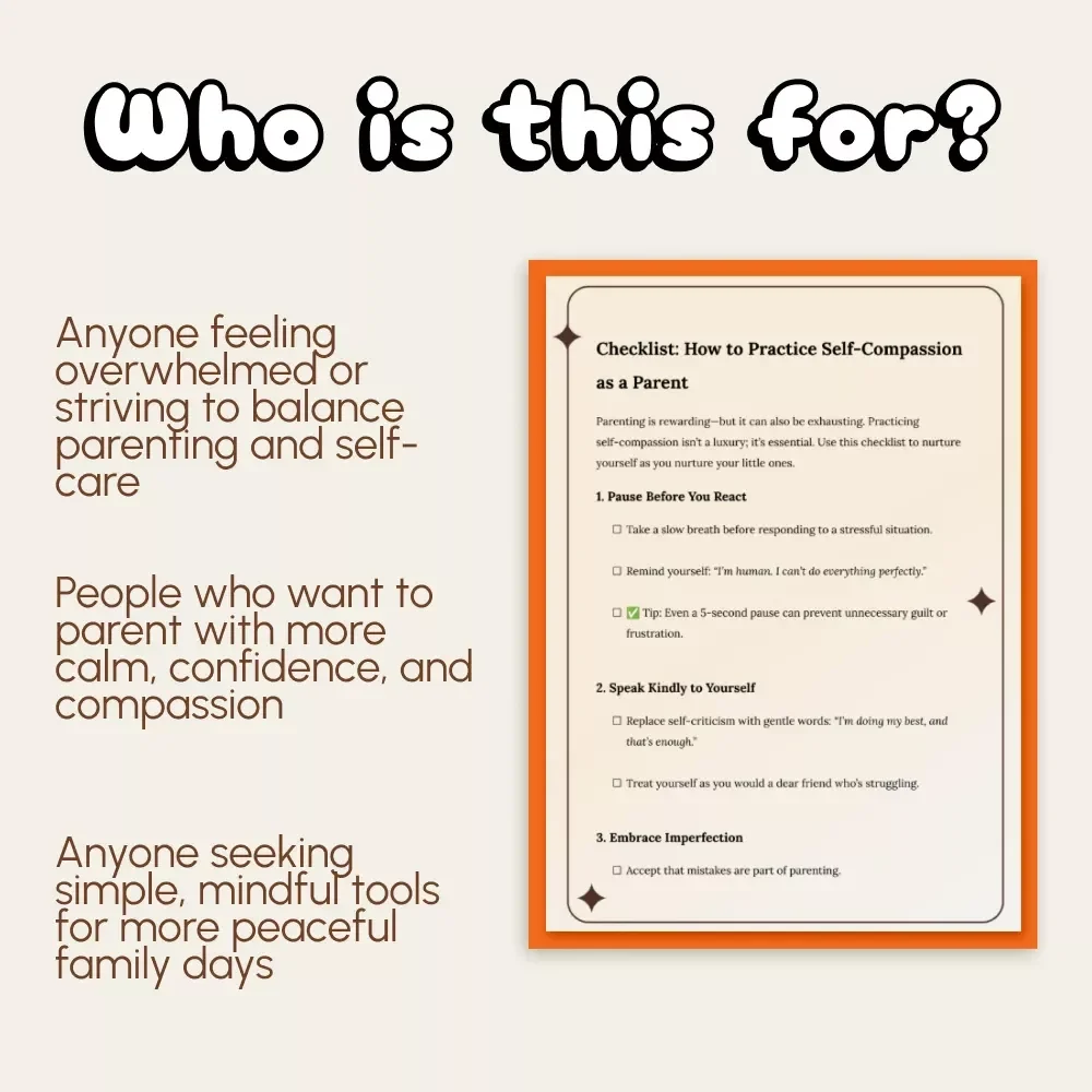 Checklist: How to Practice Self-Compassion as a Parent | Printable Parenting Guide, Digital Download, Mindful Mom & Dad eBook, Gentle Parenting Self-Care Checklist